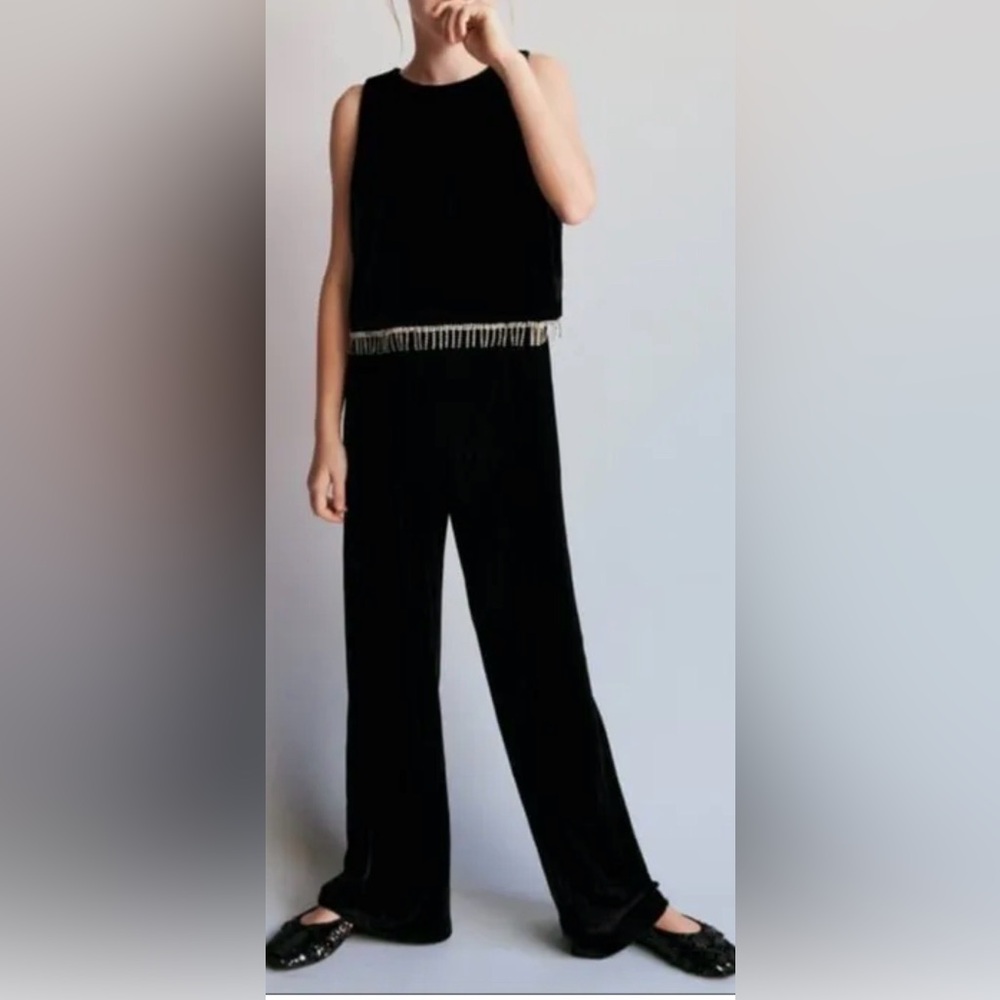 Teenager / Youth Rhinestone Black Velour Jumpsuit by Zara Kids. Stretchy. 11-12 - Picture 4 of 14
